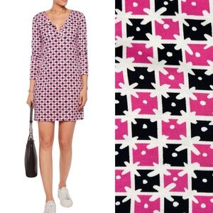 Diane Von Furstenberg Reina Long Sleeve Dress Check Dot Print Pink Black size 12